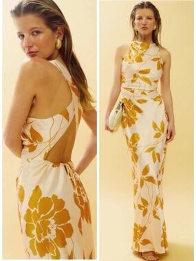 REFORMATION Anaiis Maxi Silk Dress in Maracuya Yellow SZ US 4